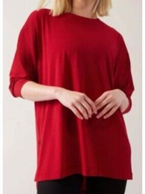 Athleta Women's Sz S Inspire Candy Red Tranquility Top With 3/4 Sleeves Breathab
